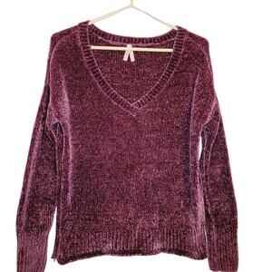 Mudd womens purple soft chenille vneck long sleeved sweater size XS